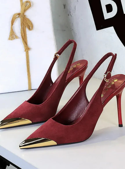 KissICON 373-32 Wine Red / 40 / CHINA European American Style Metal Pointed High Heels Slim