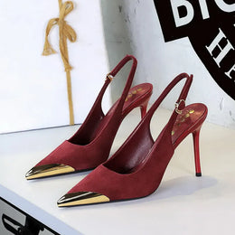 KissICON 373-32 Wine Red / 40 / CHINA European American Style Metal Pointed High Heels Slim