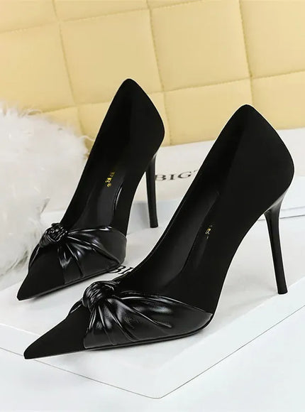 KissICON 3739-1Black / 40 / CHINA Suede Women Pumps Shallow Mouth Pointed Toe Bow