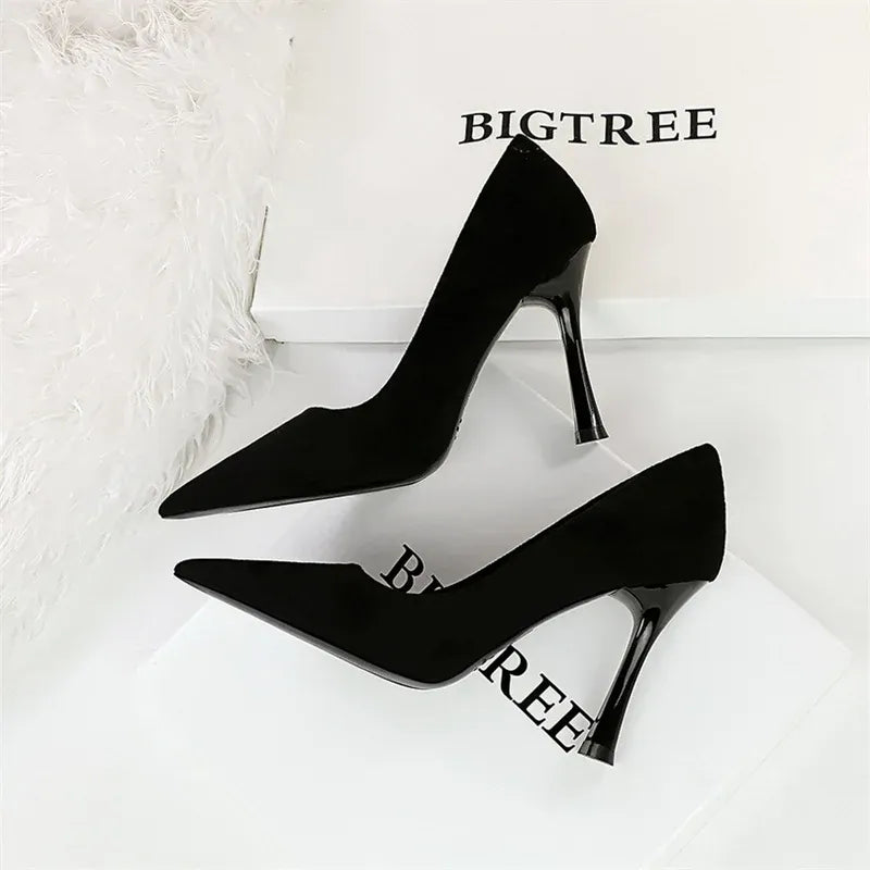 KissICON 3767-1 Black 10cm / 40(Foot25cm) / CHINA Fashion Suede Black Women Simple Pumps Wine Glasses
