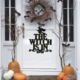 KissICON 38x32cm Halloween Door Decoration The Witch Is In Halloween Hanging Sign Door Hanging Ornaments Halloween Party Decoration for Home