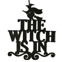 KissICON 38x32cm Halloween Door Decoration The Witch Is In Halloween Hanging Sign Door Hanging Ornaments Halloween Party Decoration for Home