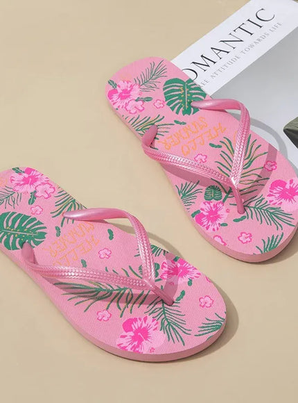 KissICON 39 / red Lovely Flip Flop Tropical Leaves Hibiscus Leisure Beach
