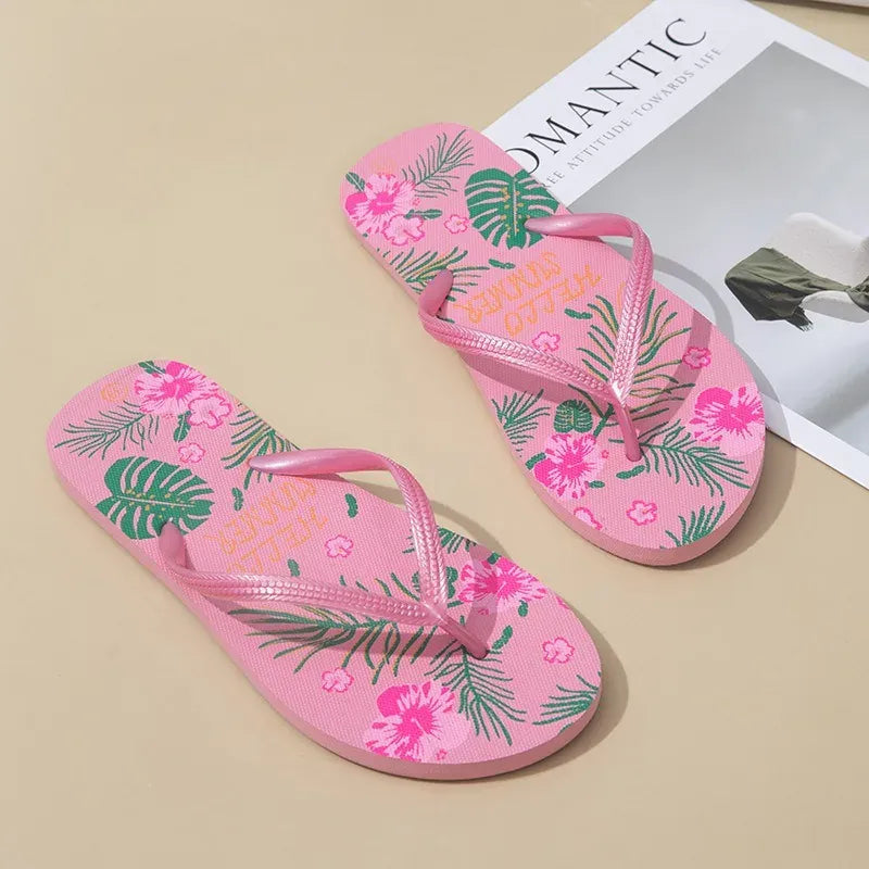 KissICON 39 / red Lovely Flip Flop Tropical Leaves Hibiscus Leisure Beach