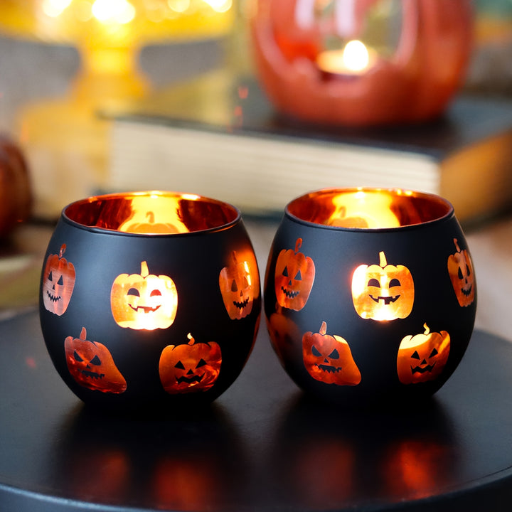 Spooky Pumpkin Halloween Candle Holders  Set of 2