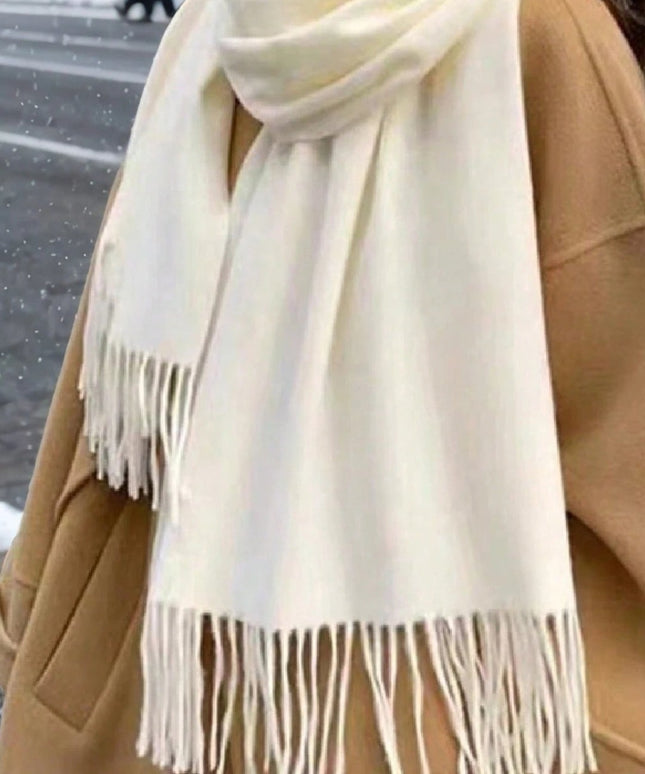 1Pc Women'S Fringe Cashmere Scarf, Thick Warm Shawl, Solid Colored, Multifunctional Neck Warmer, Autumn/Winter