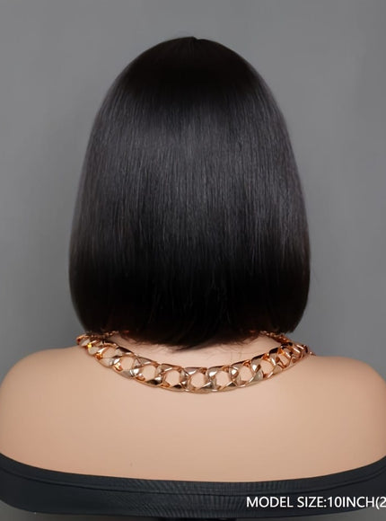 Kissicon Human Hair Bob Wig Bangs