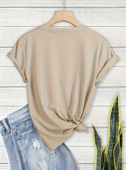 Plus Size Heart Print T-Shirt, Casual Crew Neck Short Sleeve T-Shirt, Women's Plus Size Clothing