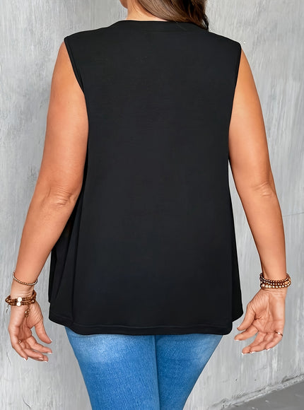 Plus Size Women's Elegant Lace-Trimmed Sleeveless Vest -