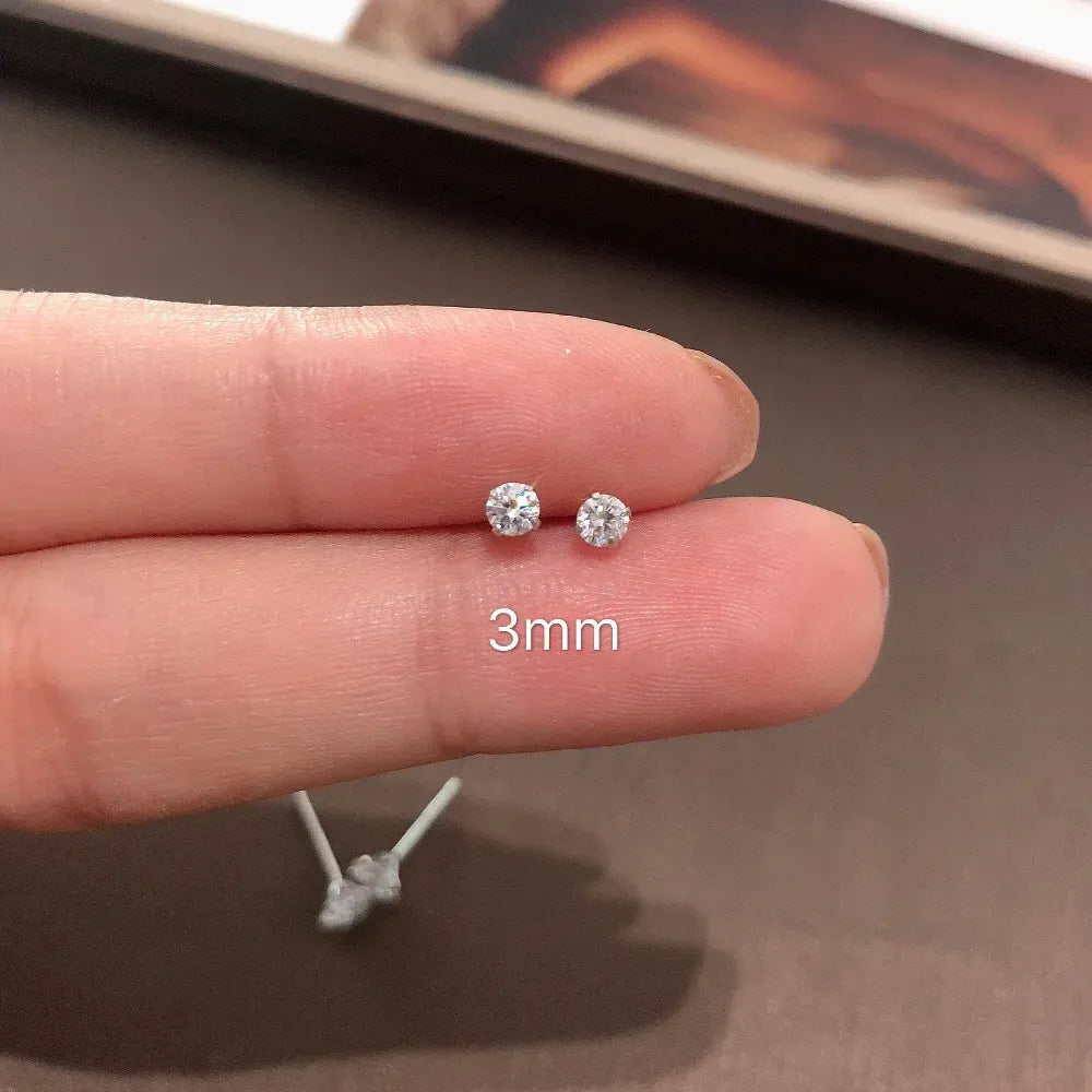 KissICON 3MM 100% Real 925 Sterling Silver Jewelry Women Fashion Cute Tiny Clear Crystal CZ Stud Earrings Gift for Girls Teens Lady
