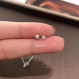 KissICON 3MM 100% Real 925 Sterling Silver Jewelry Women Fashion Cute Tiny Clear Crystal CZ Stud Earrings Gift for Girls Teens Lady