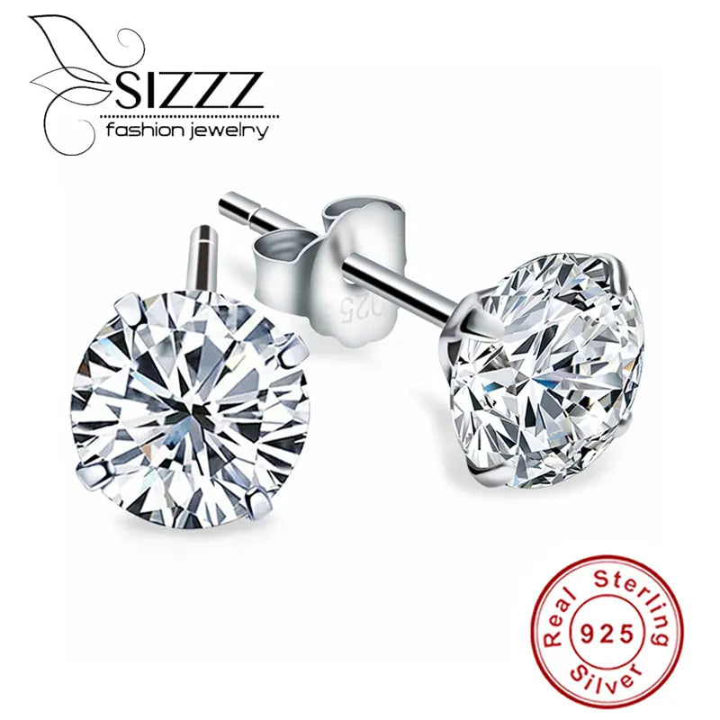 KissICON 3MM Crystal Zircon Real 925 Sterling Silver Earrings Channel  Cubic Zirconia Silver Stud Earrings for Women Sterling Silver Jewelry