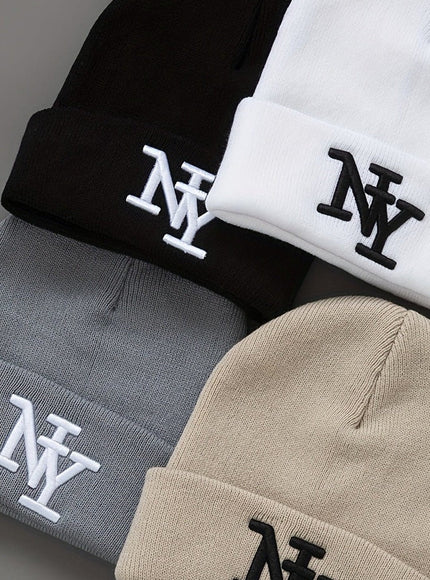 jkthpu-45 3Pack Unisex Black Knit Beanies Embroidered NY Logo