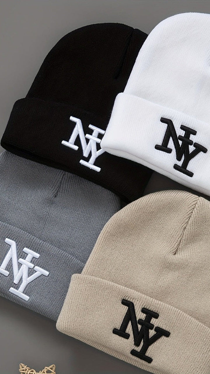 3Pack Unisex Black Knit Beanies Embroidered NY Logo