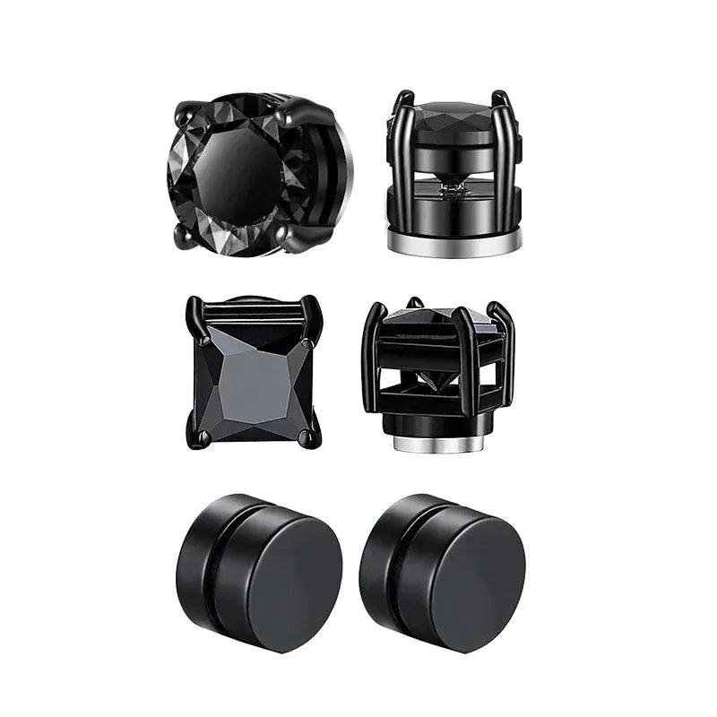 KissICON 3pc set A 1/3 Pair Crystal Strong Magnetic Ear Stud Clip Earrings for Men and Women Punk Round Zircon Magnet Earrings Non Piercing Jewelry