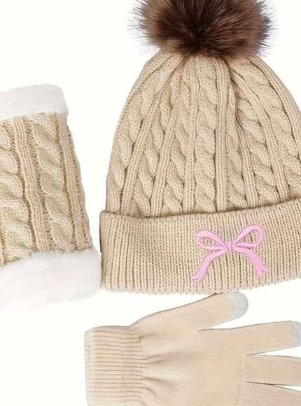 jkthpu-45 3Pc Womens Cozy Winter Hat Scarf Gloves Set