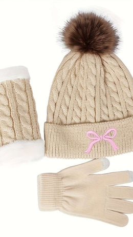 jkthpu-45 3Pc Womens Cozy Winter Hat Scarf Gloves Set