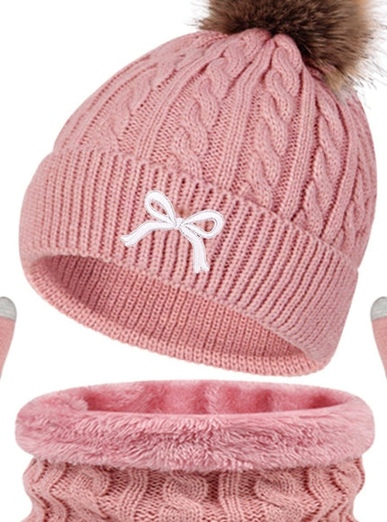 jkthpu-45 3Pc Womens Cozy Winter Hat Scarf Gloves Set