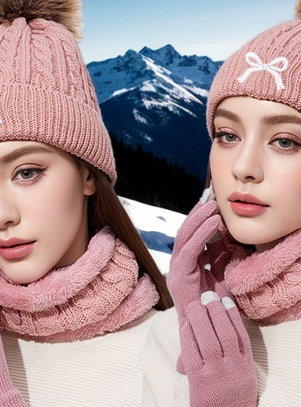 jkthpu-45 3Pc Womens Cozy Winter Hat Scarf Gloves Set