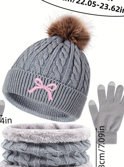 jkthpu-45 3Pc Womens Cozy Winter Hat Scarf Gloves Set