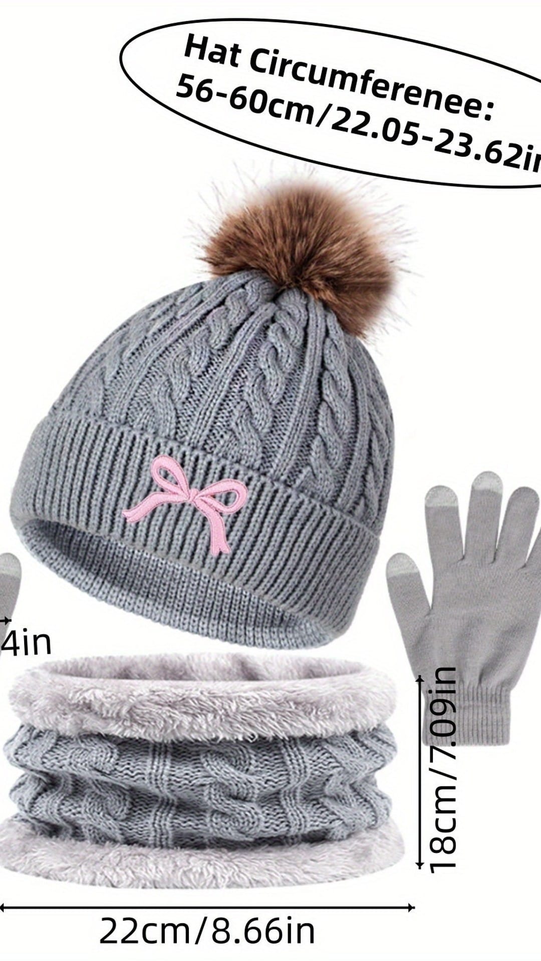 jkthpu-45 3Pc Womens Cozy Winter Hat Scarf Gloves Set