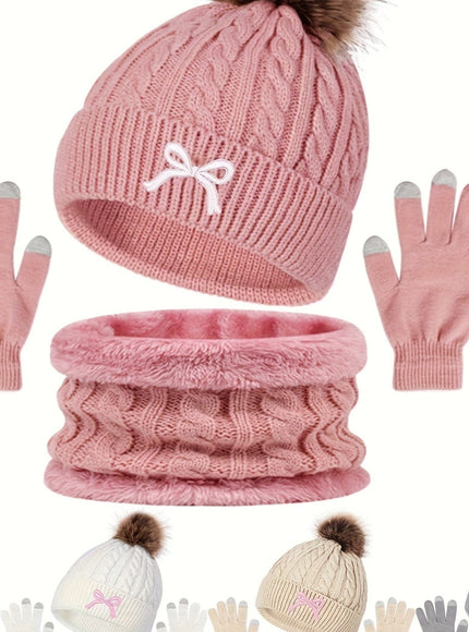 jkthpu-45 3Pc Womens Cozy Winter Hat Scarf Gloves Set