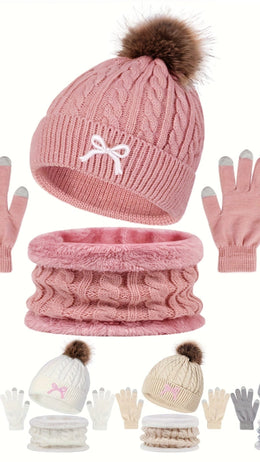 jkthpu-45 3Pc Womens Cozy Winter Hat Scarf Gloves Set