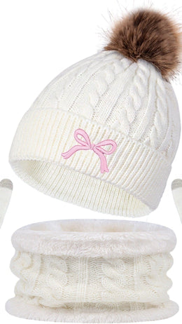 jkthpu-45 3Pc Womens Cozy Winter Hat Scarf Gloves Set