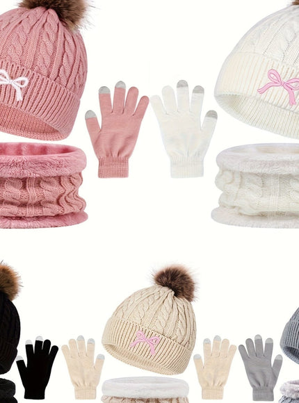 jkthpu-45 3Pc Womens Cozy Winter Hat Scarf Gloves Set