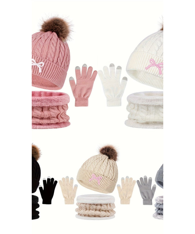 jkthpu-45 3Pc Womens Cozy Winter Hat Scarf Gloves Set