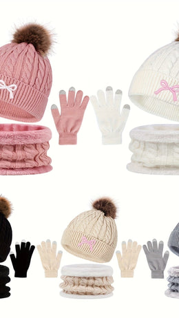 jkthpu-45 3Pc Womens Cozy Winter Hat Scarf Gloves Set