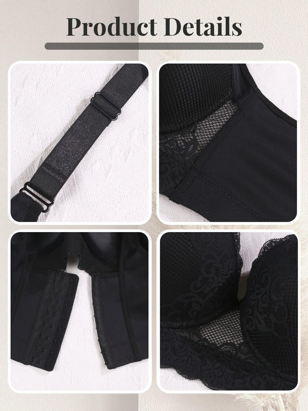 KissICON 3pcs Curve Women's Black Lace Bras –