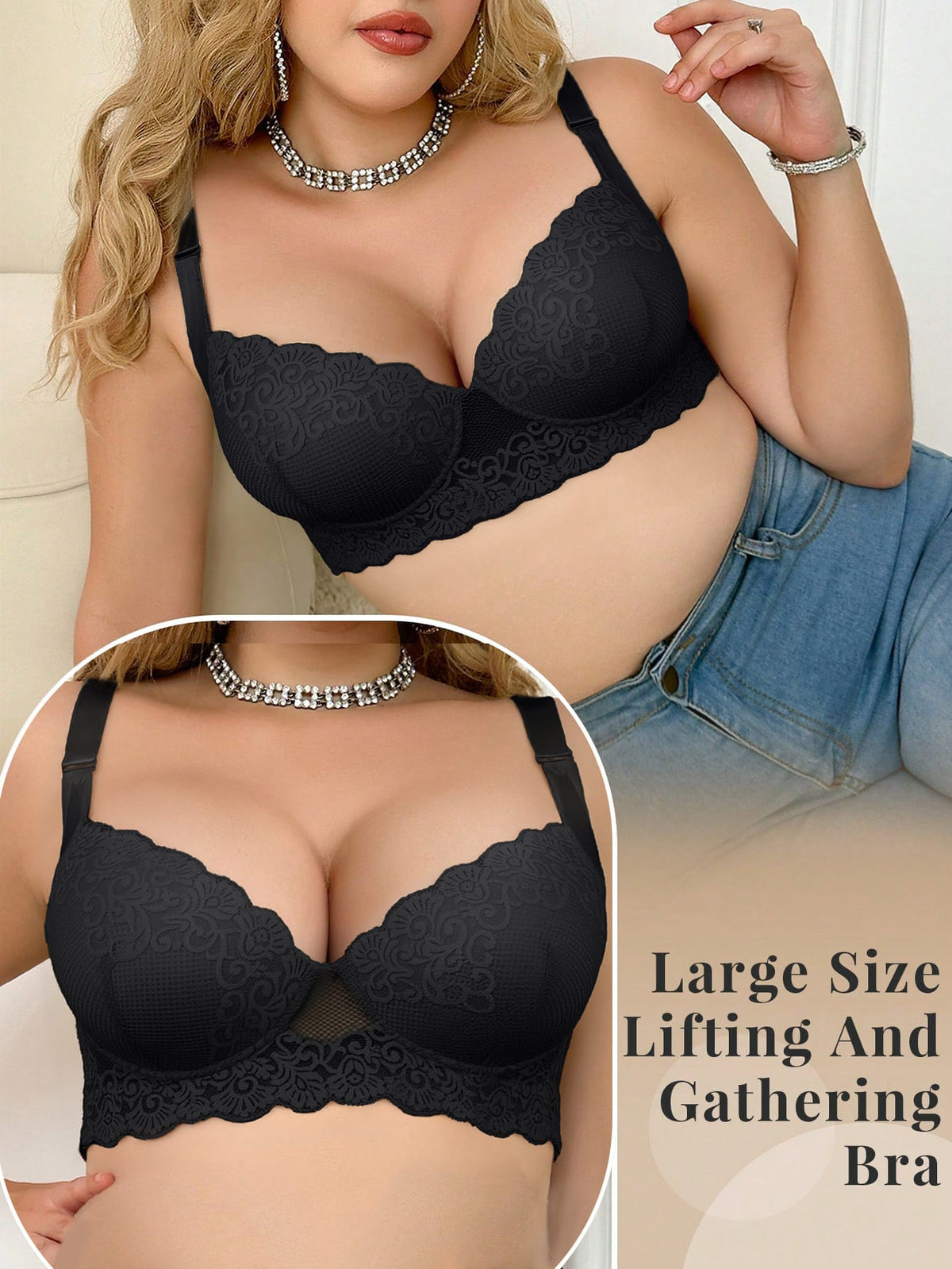 KissICON 3pcs Curve Women's Black Lace Bras –