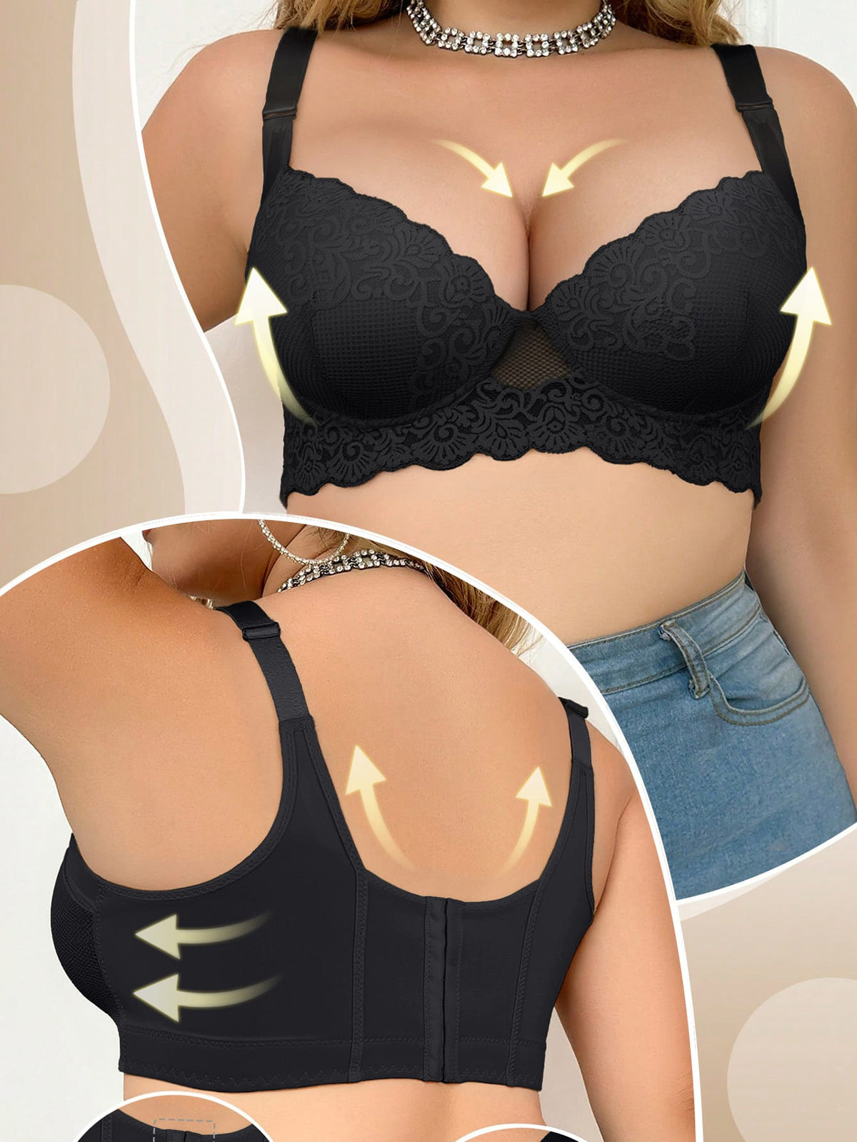 KissICON 3pcs Curve Women's Black Lace Bras –
