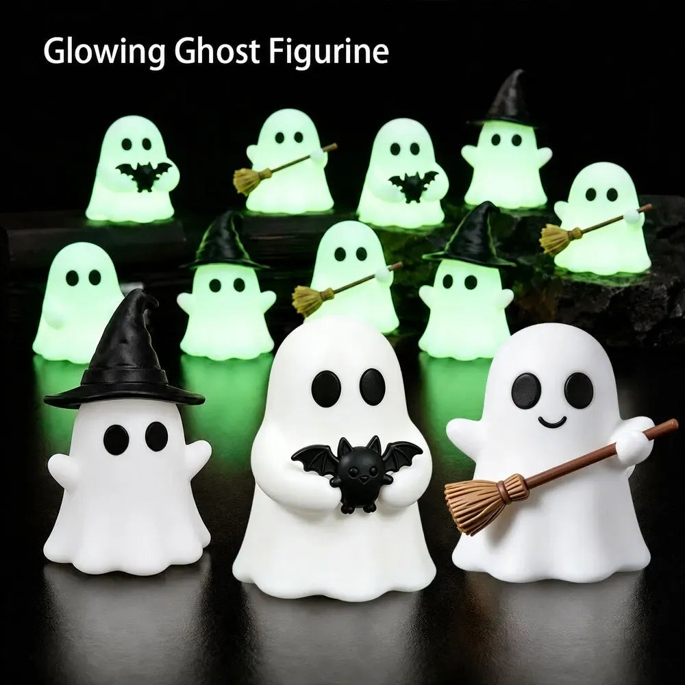 KissICON 3pcs Halloween-themed desktop decoration scene - cute little ghosts, decorative items, mini glowing micro-landscape