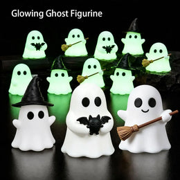 KissICON 3pcs Halloween-themed desktop decoration scene - cute little ghosts, decorative items, mini glowing micro-landscape