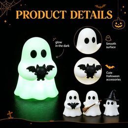 KissICON 3pcs Halloween-themed desktop decoration scene - cute little ghosts, decorative items, mini glowing micro-landscape