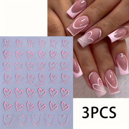 KissICON 3pcs-Pink KissIcon 3Pcs Valentines Heart Nail Art Stickers -