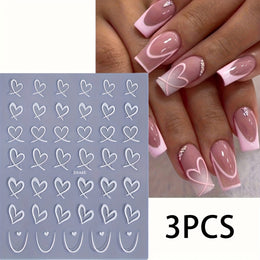 KissICON 3pcs-White KissIcon 3Pcs Valentines Heart Nail Art Stickers -