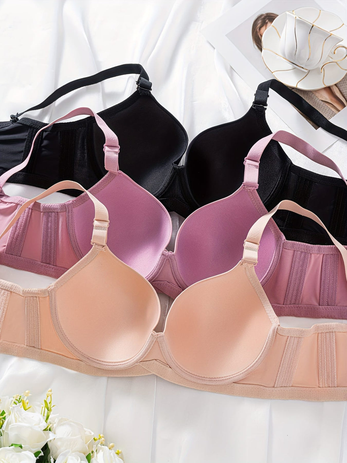 KissICON 3pcs Women's Curve Push-up Bras – Fit Underwire Nylon