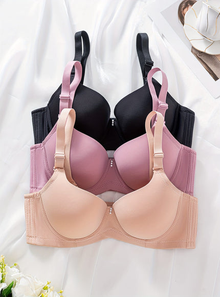 KissICON 3pcs Women's Curve Push-up Bras – Fit Underwire Nylon