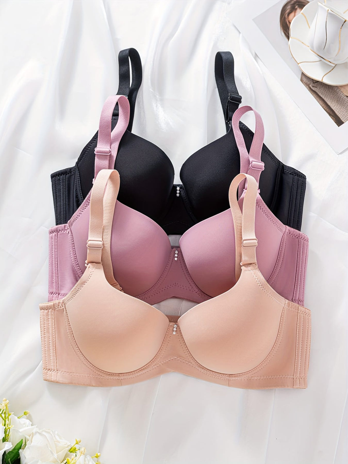 KissICON 3pcs Women's Curve Push-up Bras – Fit Underwire Nylon