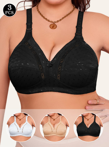 KissICON 3pcs Women's Elegant Front Bow Bra – No Underwire Mesh