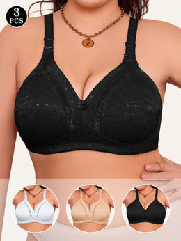 KissICON 3pcs Women's Elegant Front Bow Bra – No Underwire Mesh