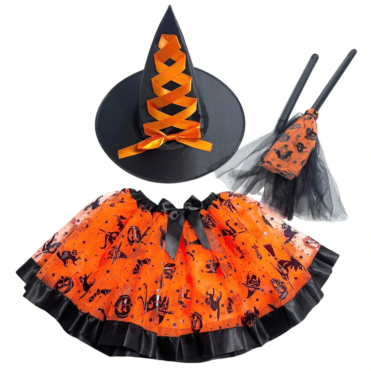 KissICON 3Piece Witch Costume Set with Tutu and Broom