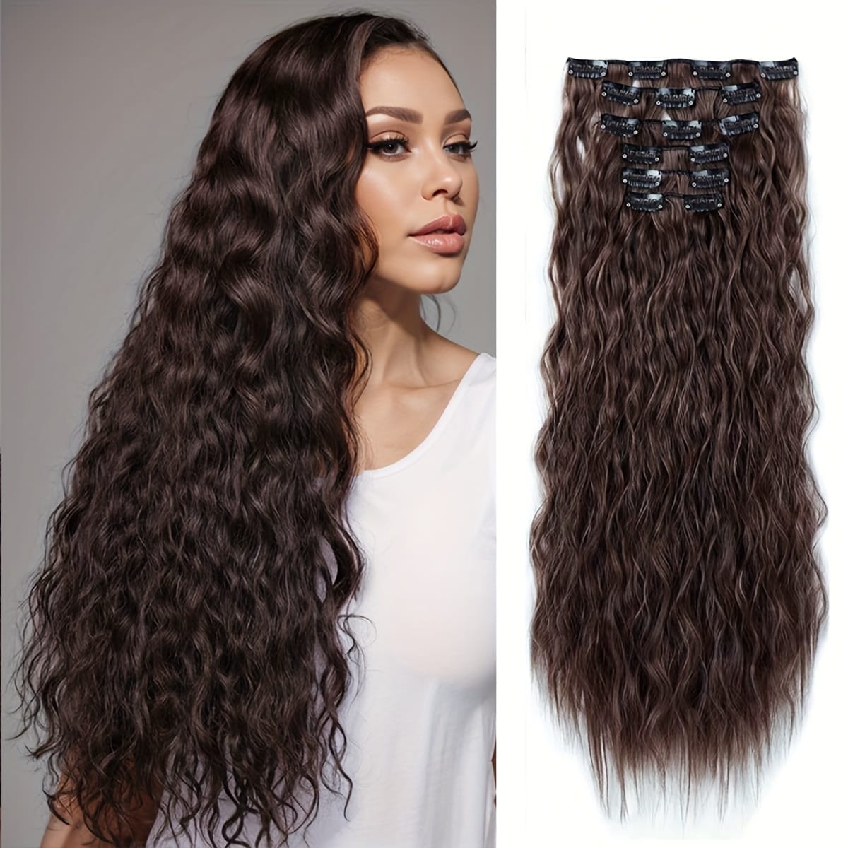 KissICON 4# / 24inch 16 Black Clips For Synthetic Curls - Soft