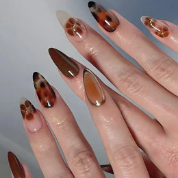 KissICON 4 Autumn Almond False Nails 24Pcs Glossy Brown Leopard