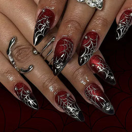 KissICON 4 KissIcon Halloween Almond Nails 24Pcs Glue Blood French