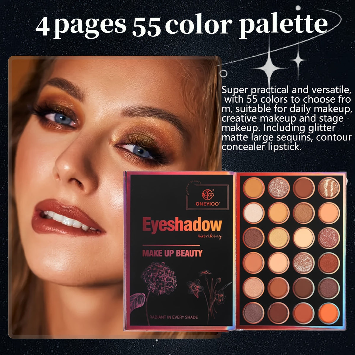 KissICON 4 Pages-55 Colors Book Makeup 55color Pro Makeup Palette Eyeshadow Lips