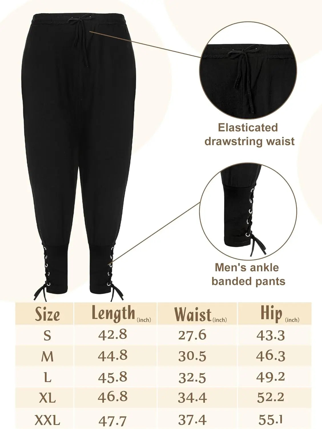 KissICON 4 Pcs Halloween Men's Renaissance Costume Set Medieval Pirate Shirt Ankle Banded Pants Viking Belt Accessories